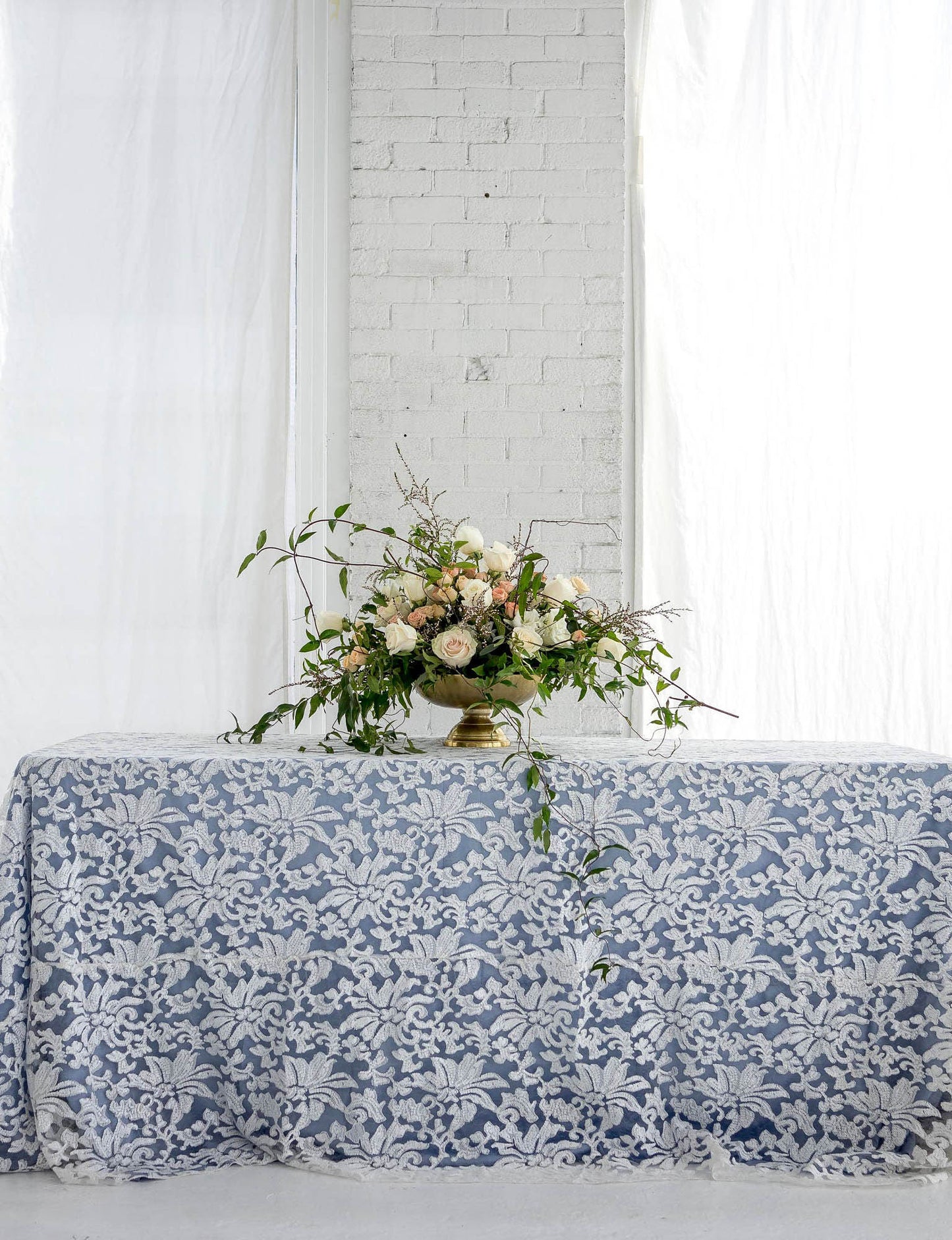 Darcy White Sequin Damask Lace