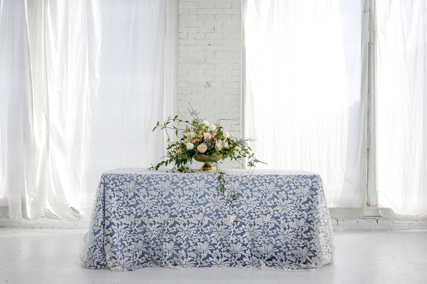 Darcy White Sequin Damask Lace