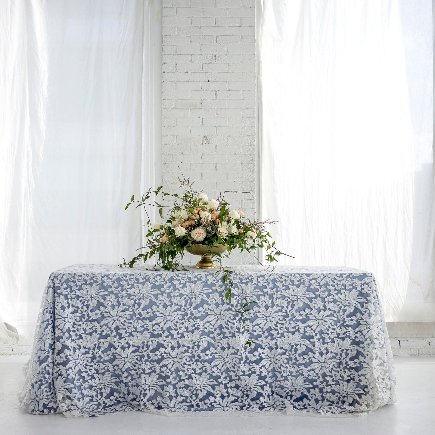 Darcy White Sequin Damask Lace