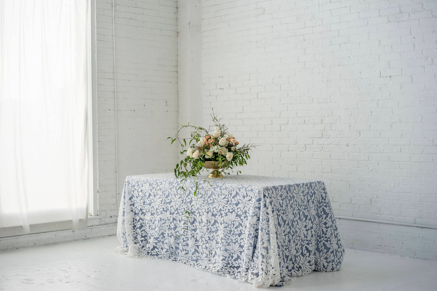 Darcy White Sequin Damask Lace