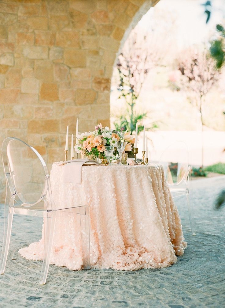Peach Square Sequin Tablecloth