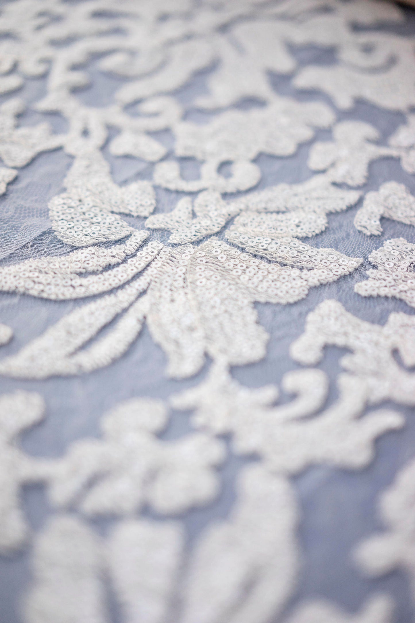 Darcy White Sequin Damask Lace