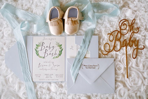 Dusty Blue Baby Bash Invitation Suite