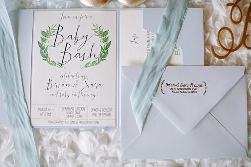 Dusty Blue Baby Bash Invitation Suite