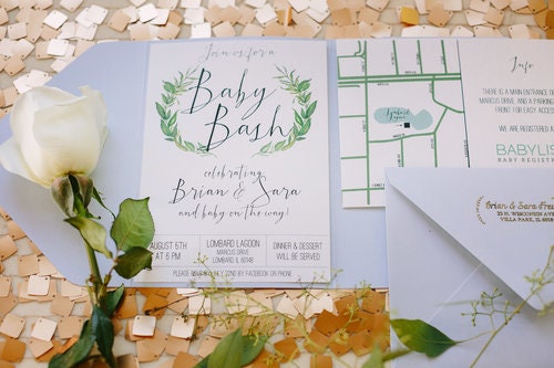 Dusty Blue Baby Bash Invitation Suite