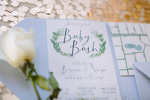 Dusty Blue Baby Bash Invitation Suite